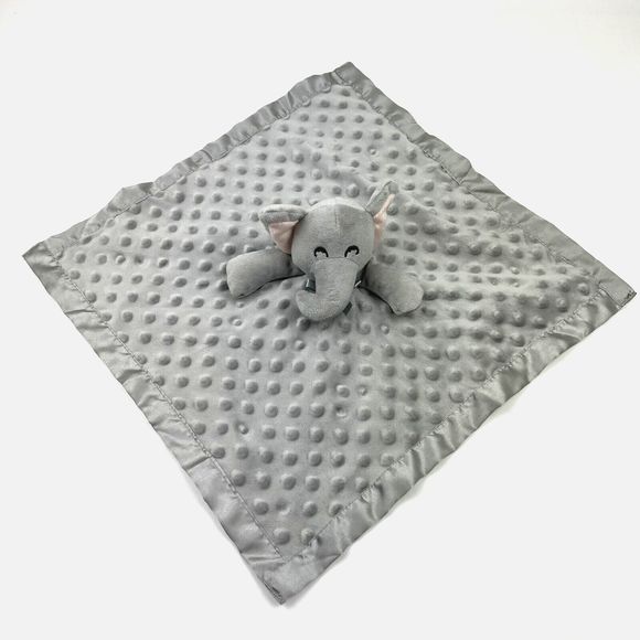 Elephant Lovey Gray Minky Dot Unisex Crinkle Ears Satin Edge Back 16" PRO GOLEEM - Picture 1 of 6